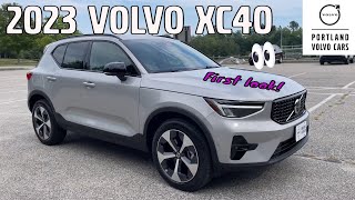 First look at the 2023 Volvo XC40 B5 Plus Dark in Silver Dawn Metallic  Walkaround with Heather [upl. by Aisor546]