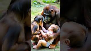 Chimpanzees take care of human infants ai cute animals funny [upl. by Airemahs]