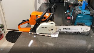 Motorsåg Stihl MS 250  service av kedjespänning primer nållager  trix och fix [upl. by Searby]