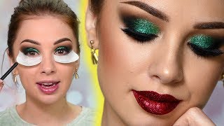 Sparkly Christmas Makeup Tutorial  Green Glitter Smokey Eye [upl. by Anyat312]