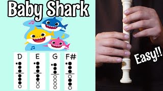 BABY SHARK  Recorder Tutorial  Cover with notes and finger chart EASY For Beginners [upl. by Linson]