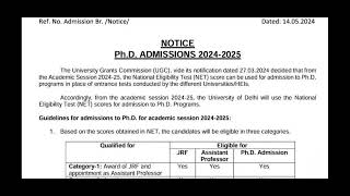 Delhi University PhD Admissions Notification 202425  DU PhD Admissions Rule 202425 [upl. by Eidnac]