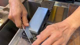 Sharpening Demo for Suehiro New Cerax 10003000 Whetstone CR3800 [upl. by Ylrrad295]