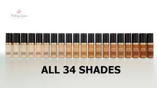 All 34 Shades of Too Faced Born This Way Super Coverage Concealer 2021 [upl. by Nehtiek412]