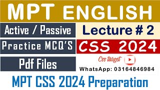 CSS MPT 2024  Lecture  2  English  Active and Passive Voice MCQS  CSS Screening Test  FPSC [upl. by Aihsot]