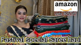 Amazon 80 off Festival wear saree haul  Saree haul poojachoyal7135 [upl. by Ahsyia]