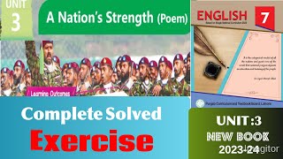 Complete Exercise solution unit 3  The Nations Strength  Class 7 new English book 2023 PTBB [upl. by Aip919]