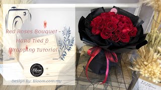 How To Make 36 Roses Hand Bouquet ​With Dress  Hand Tied amp Wrap Tutorial  螺旋花腳手綁玫瑰花束  花藝教學 [upl. by Noll]