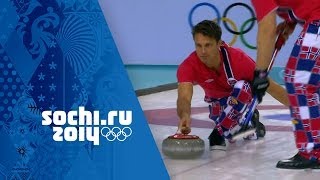 Curling  Mens Round Robin  Norway v Switzerland  Sochi 2014 Winter Olympics [upl. by Eleira]