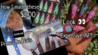 Press on nails tutorial  How to give press on nails a salon quality look  shein nails  review [upl. by Eintroc403]