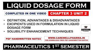 Liquid Dosage Form Complete  Chapter 3 Unit 2  Pharmaceutics 1 b pharmacy 1 semester  Carewell [upl. by Hoskinson380]