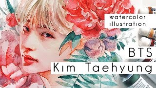 BTS Kim Taehyung Fanart Watercolor speedpaint [upl. by Ellessig]