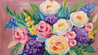 Easy Floral Impressionist Vase 3 Acrylic Painting Tutorial LIVE Beginner Step by Step Lesson [upl. by Titania436]