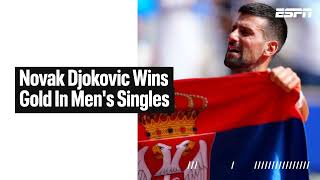 Novak Djokovic wins first career gold medal over Carlos Alcaraz 🥇 [upl. by Wende331]