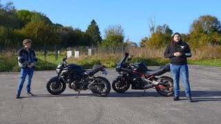 Yamaha MT07 vs Kawasaki ER6 [upl. by Nenney89]