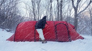 Solo snow camping in a hot tent with a wood stove 20°C extreme cold l ASMR [upl. by Giefer462]