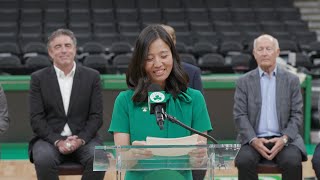 Michelle Wu Maura Healey and Cedric Maxwell lead City of Boston press conference at TD Garden [upl. by Eatnahs50]