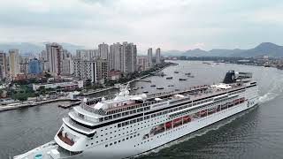 MSC Armonia Navio de cruzeiros saindo de Santos SP drone downsyndrome travel portodesantos [upl. by Anirec]