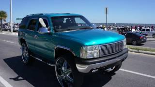 Biloxi Black Beach Weekend 2K17 Teal Chevy Tahoe on 32quot Diablo Wheels [upl. by Bloomer792]