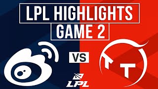 WBG vs TT Highlights Game 2  LPL 2024 Spring  WeiboGaming vs ThunderTalk [upl. by Neirbo]