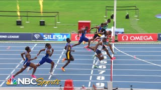 Top three sprinters finish within 001 SECONDS in mens 100m at Diamond League Silesia  NBC Sports [upl. by Acirtal]