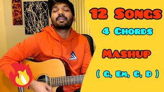 12 Best Bollywood Songs using 4 Easy Chords  Guitar Mashup  G Em C D  Easy For Beginners [upl. by Dnomaj]