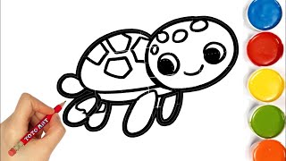 How to draw Cute turtle Colouring for Kids amp Toddlers Draw Paint and Learn  Toto Art [upl. by Leak]