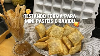 TESTANDO FORMA PARA MINI PASTÉIS E RAVIOLI CASQUINHA PASTEL DOCE PASTEL DE CARNE CALABRESA E PIZZA [upl. by Hendrix483]