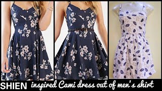 DIY  RecycleReuse Mens shirt Into Beautiful Cami Dress in 5 minutes [upl. by Bohs]