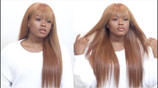 How To  Strawberry Blonde amp Wispy Bangs Wig Ft Nadula Hair [upl. by Necyla285]