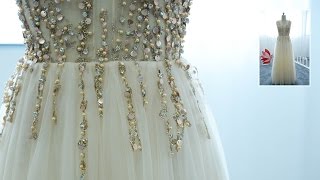 Pearls Beaded Champagne Prom Dress 1X010 [upl. by Wanyen63]