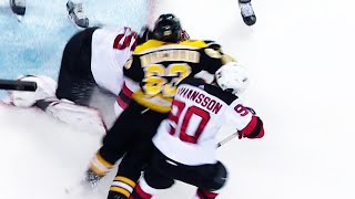 Bruins’ Marchand gets away with elbow that drops Devils’ Johansson [upl. by Ackerman]