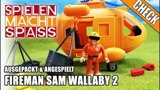 Unboxing 🚁 Feuerwehrmann Sam 🚨 Simba WALLABY 2 🚨 Hubschrauber Helikopter Test in deutsch 2018 [upl. by Lessard838]