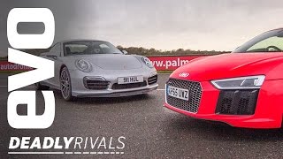 New Audi R8 V10 Plus vs Porsche 911 Turbo S  evo DEADLY RIVALS [upl. by Pachston696]