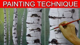 How to Paint Birch Tree Trunks in a Basic Step by Step Acrylic Painting Tutorial by JM Lisondra [upl. by Maril]