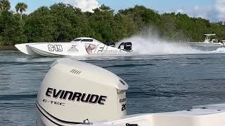 Up close and personal 2021 Englewood Boat Races Stump Pass Florida traversing through ski ally [upl. by Odlanyar]