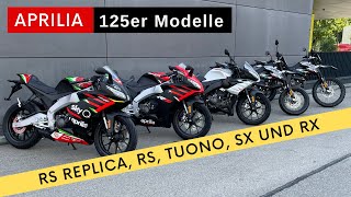 Aprilia 125 ccm Modelle RS Replica RS Tuono SX und RX  Vergleich und technische Details [upl. by Nylhtiak]