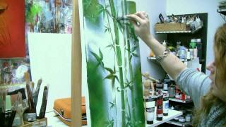 Acrylmalen Malen lernen Anleitung zum Bambus Acrylic painting Tutorial Demo bamboo painting [upl. by Drucy]