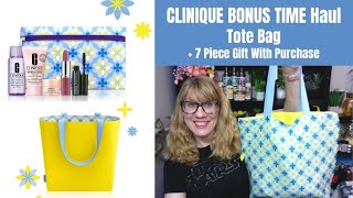 CLINIQUE BONUS TIME Haul Tote Bag  7 Piece Gift With Purchase [upl. by Sudderth303]