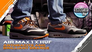 Nike Air Max 1 x HUF Anthracite and Brilliant Orange review [upl. by Savina324]