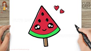 How to Draw a Cute Watermelon Ice Cream Easy for Kids and Toddlers [upl. by Stace]