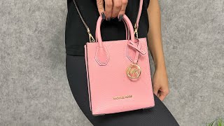 Распаковка сумки MICHAEL KORS Mercer ExtraSmall Pebbled Leather Crossbody Bag carnation [upl. by Meraree]