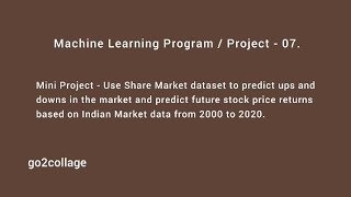 EP 07  Share Market Price Prediction  Machine Learning  go2collage [upl. by Janine]