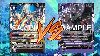 Justimon ACE VS Beelzemon Blast Mode ACE DIGIMON TCG [upl. by Coats89]