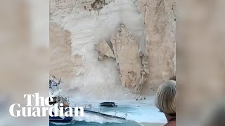 Landslide crashes on to tourist beach in Zante [upl. by Trammel471]