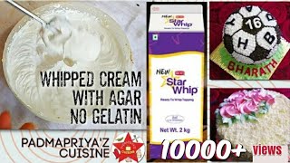 Stabilized Whipped Cream Frosting Icing for Cake no gelatin Agar China grass Star Whip firm Sturdy [upl. by Hooke]