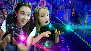 MOM and NiKO crazy ARCADE DATE Laser Tag Riding a Race Kart giggle icecream new family cartoon [upl. by Braynard]