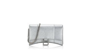 Balenciaga Grainde Calfskin Hourglass Chain Wallet Silver [upl. by Anihc742]