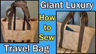 How to sew a giant everyday travel tote bag with laptop sleeve welt pocket and drink bottle holder [upl. by Aylsworth808]