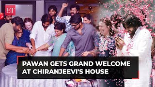 Pawan Kalyan gets grand welcome at brother Chiranjeevis house after his victory in AP elections [upl. by Johansen]